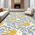 Gold White Blue Abstract Swirl Rug