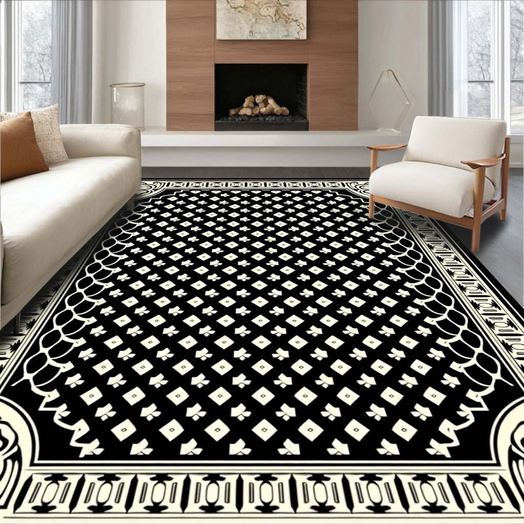 Bold Black Cream Diamond Swirl Rug
