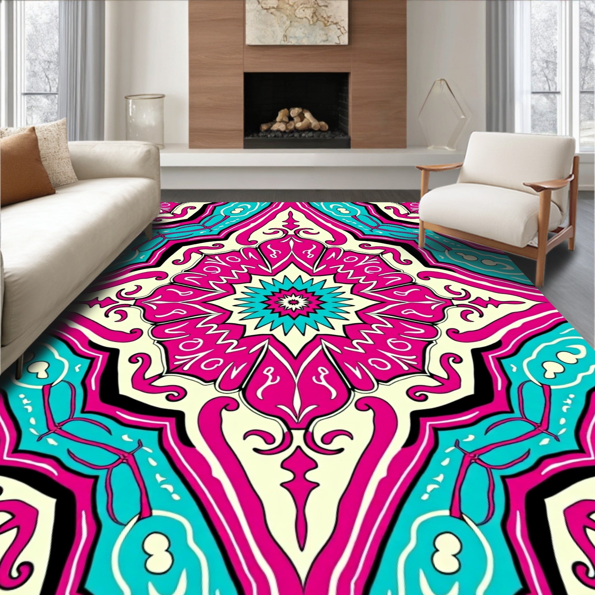 Mandala Style Floral Graphic Design Rug