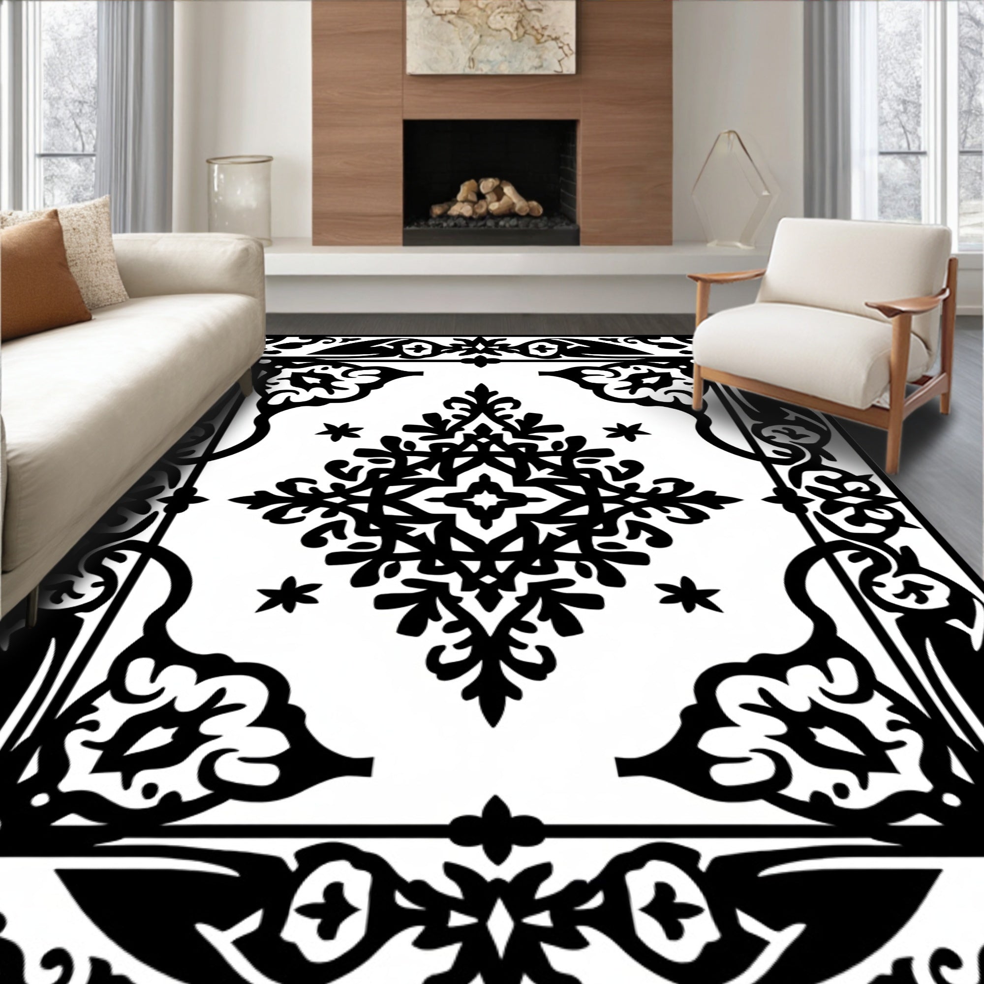 Elegant Vintage Floral Scroll Pattern Rug