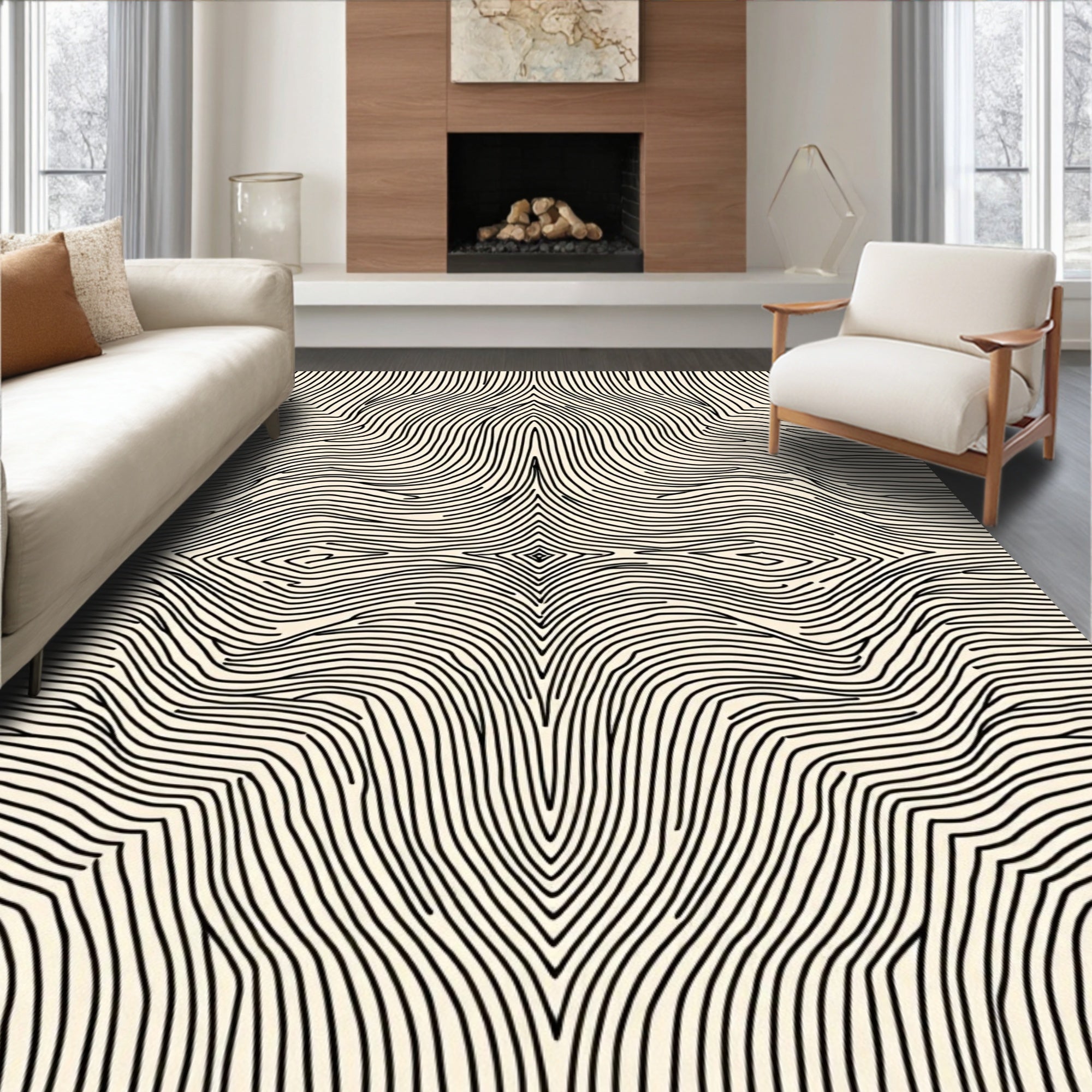 Abstract Wavy Striped Design Rug
