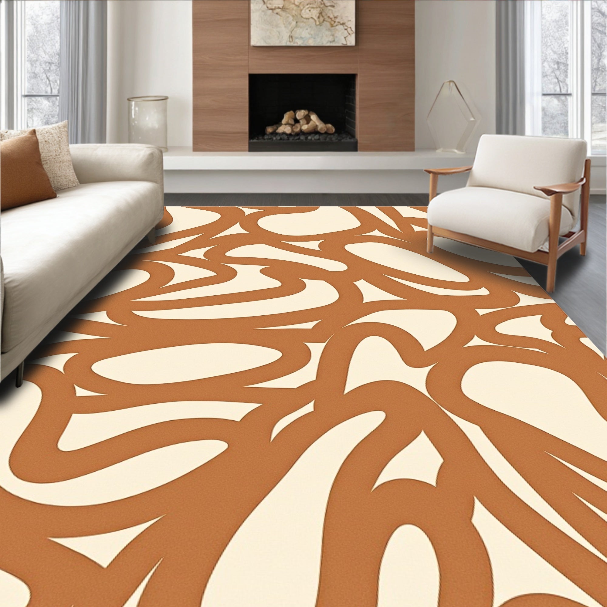 Brown Abstract Organic Swirls Rug