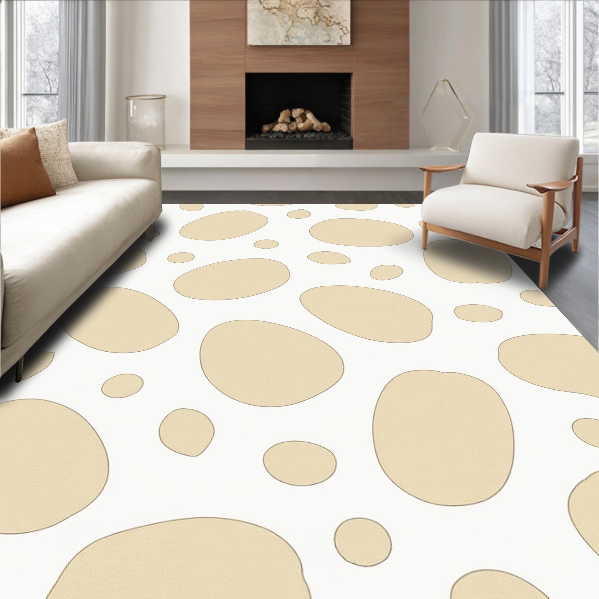 Abstract Beige Organic Blotches Rug