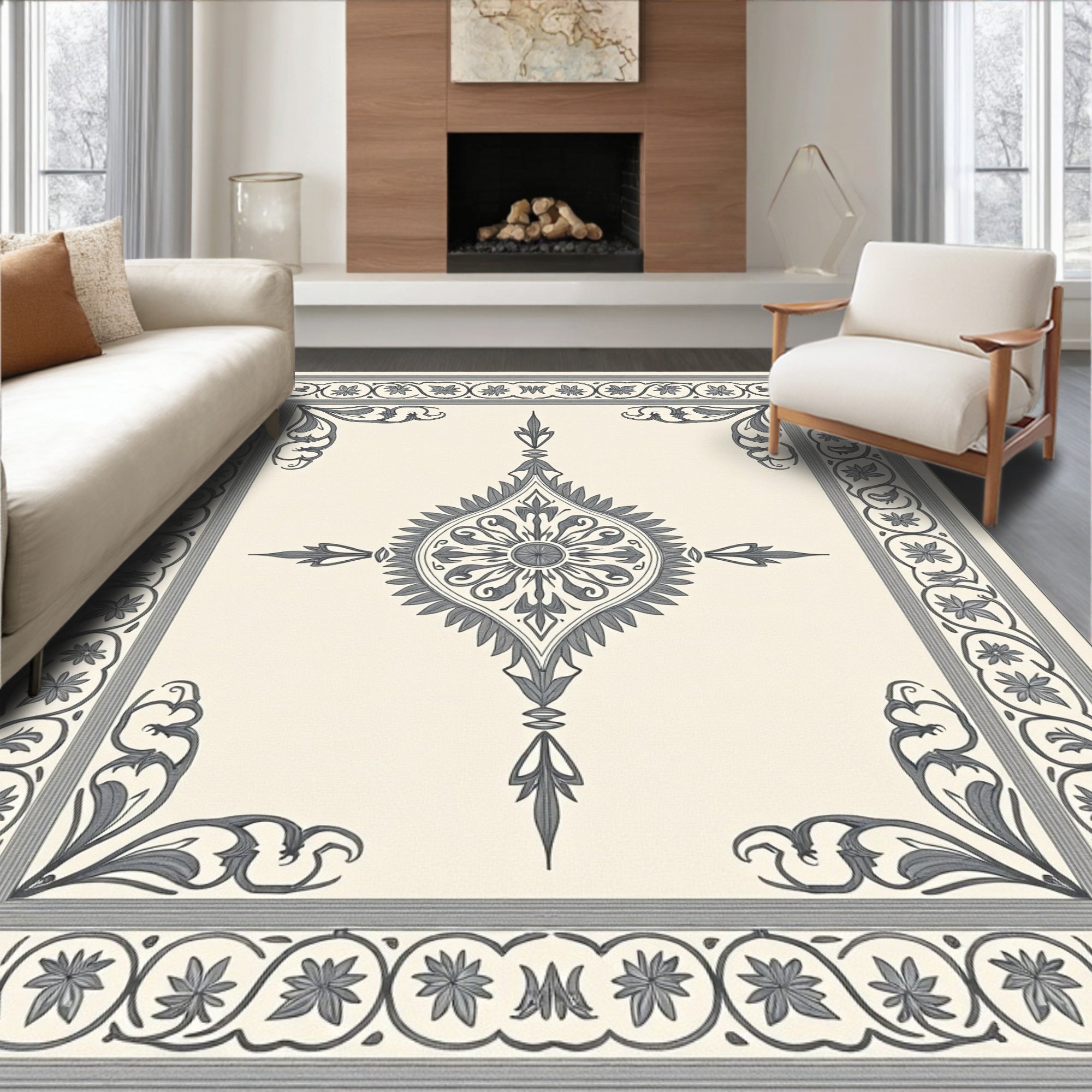 Classic Floral Medallion Border Design Rug