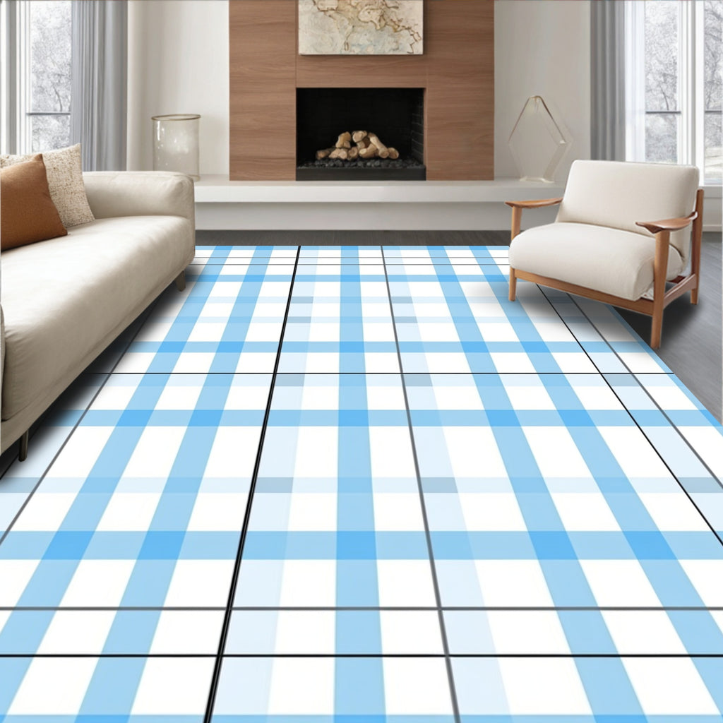 Classic Blue White Plaid Pattern Rug