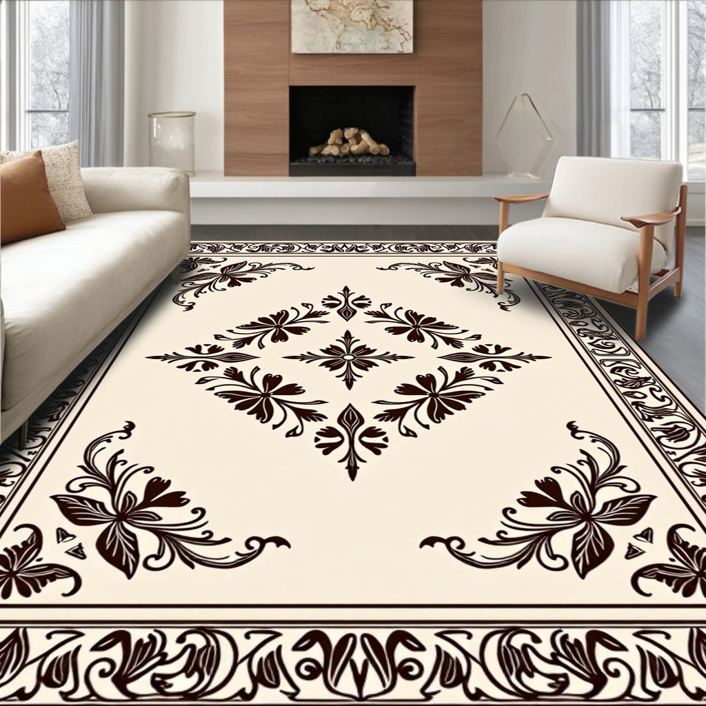 Ornate Floral Diamond Border Design Rug