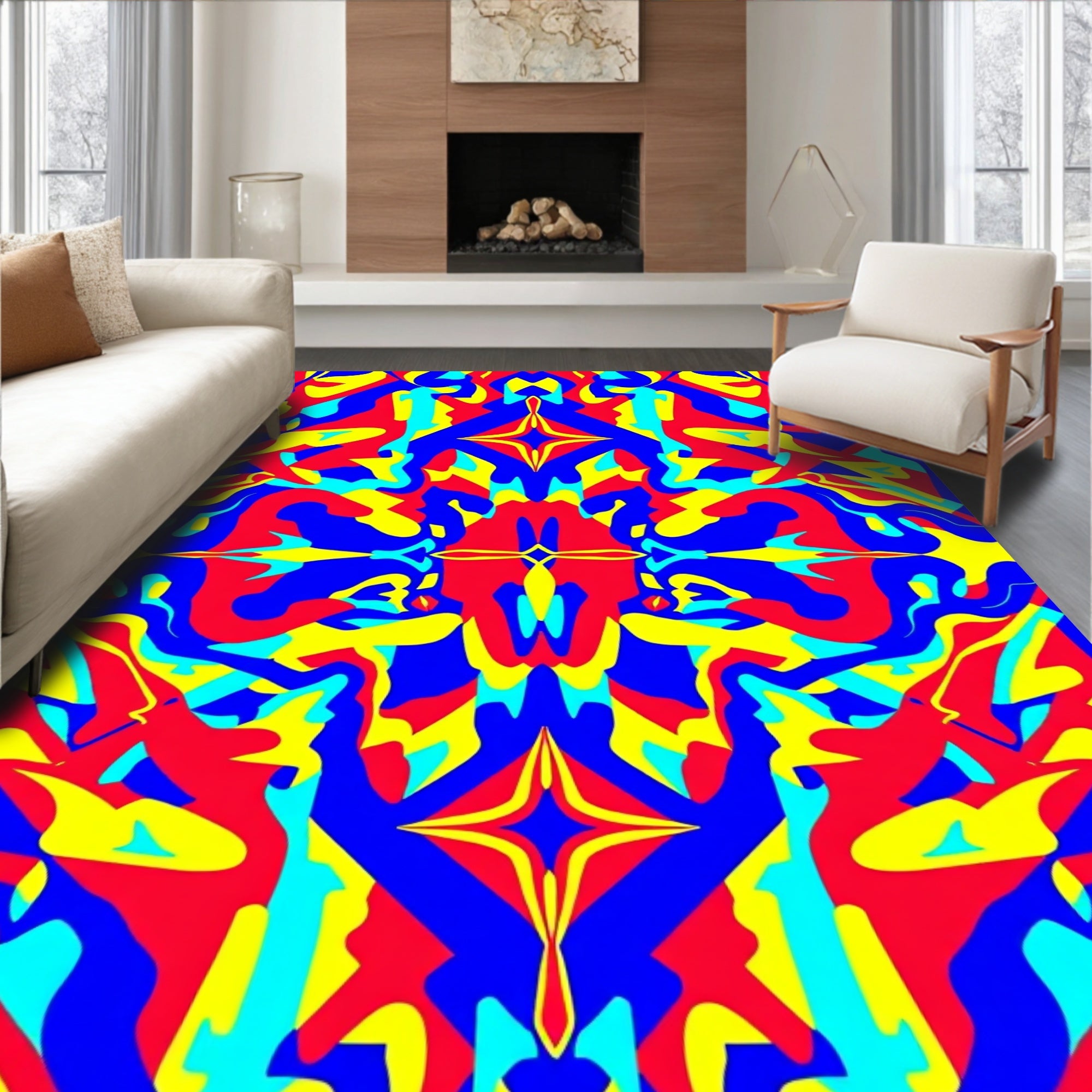 Vivid Abstract Psychedelic Pattern Rug