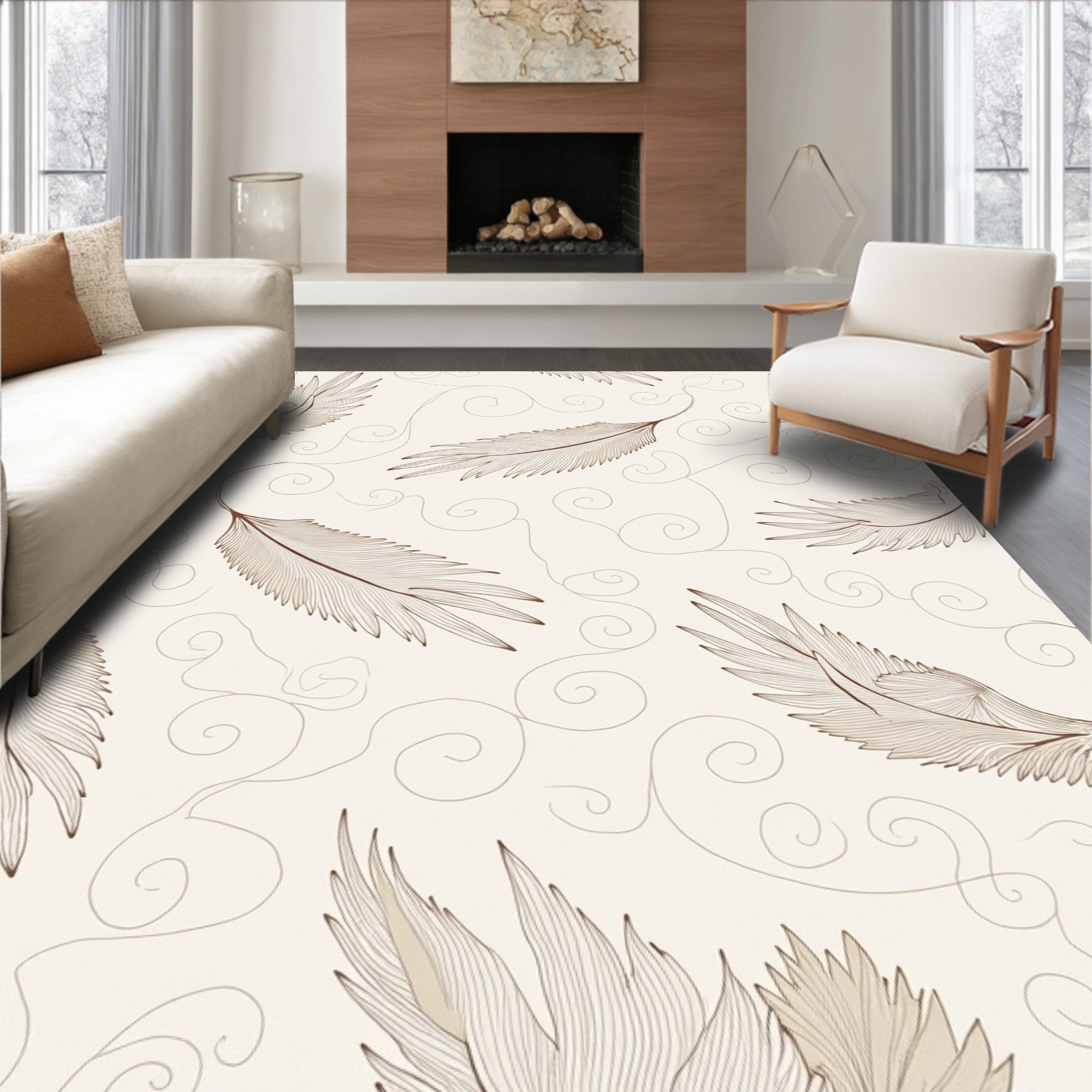 Elegant Feather Swirl Pattern Rug