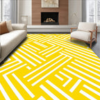 Abstract Yellow White Geometric Lines Rug