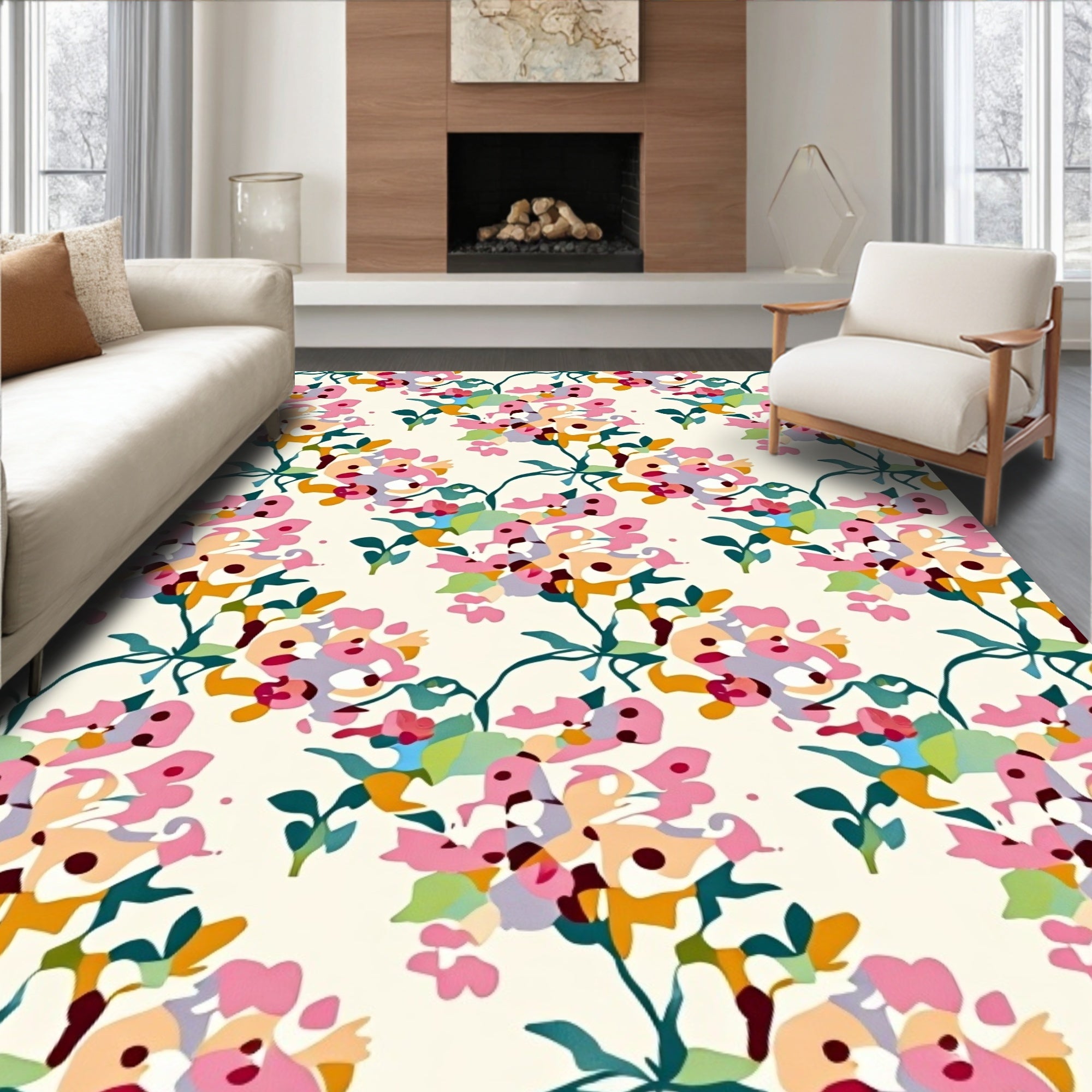 Artistic Blooming Floral Pattern Rug