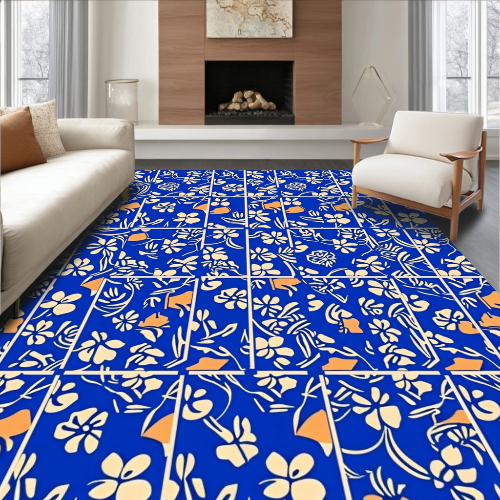 Blue Floral Cream Orange Fields Rug