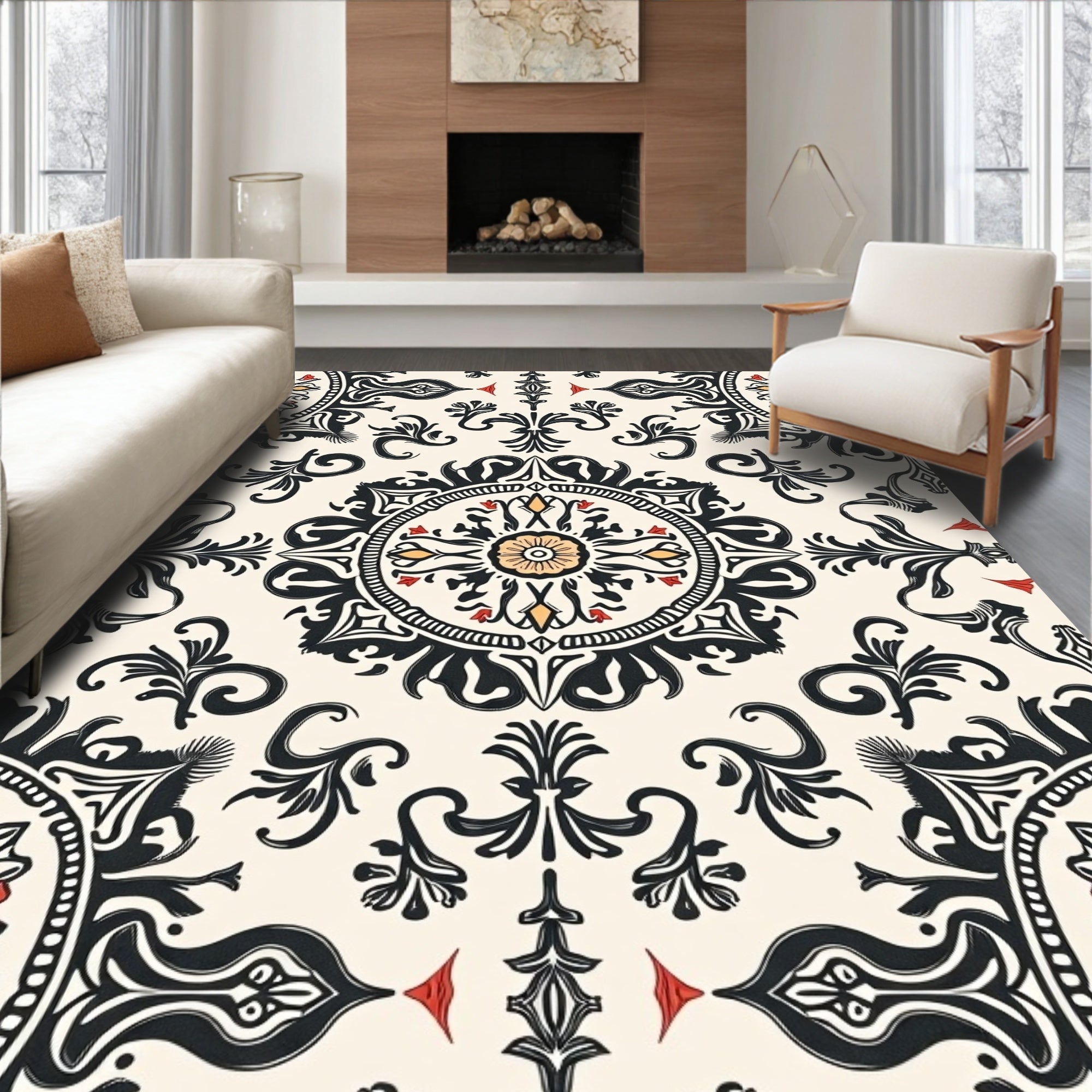 Intricate Floral Mandala Pattern Rug