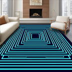 Abstract Cyan Square Pattern Rug