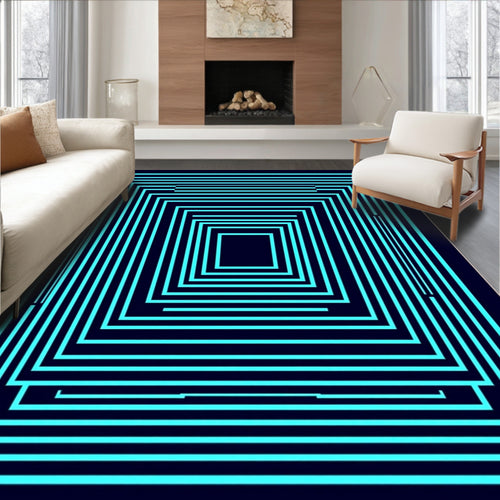 Abstract Cyan Square Pattern Rug