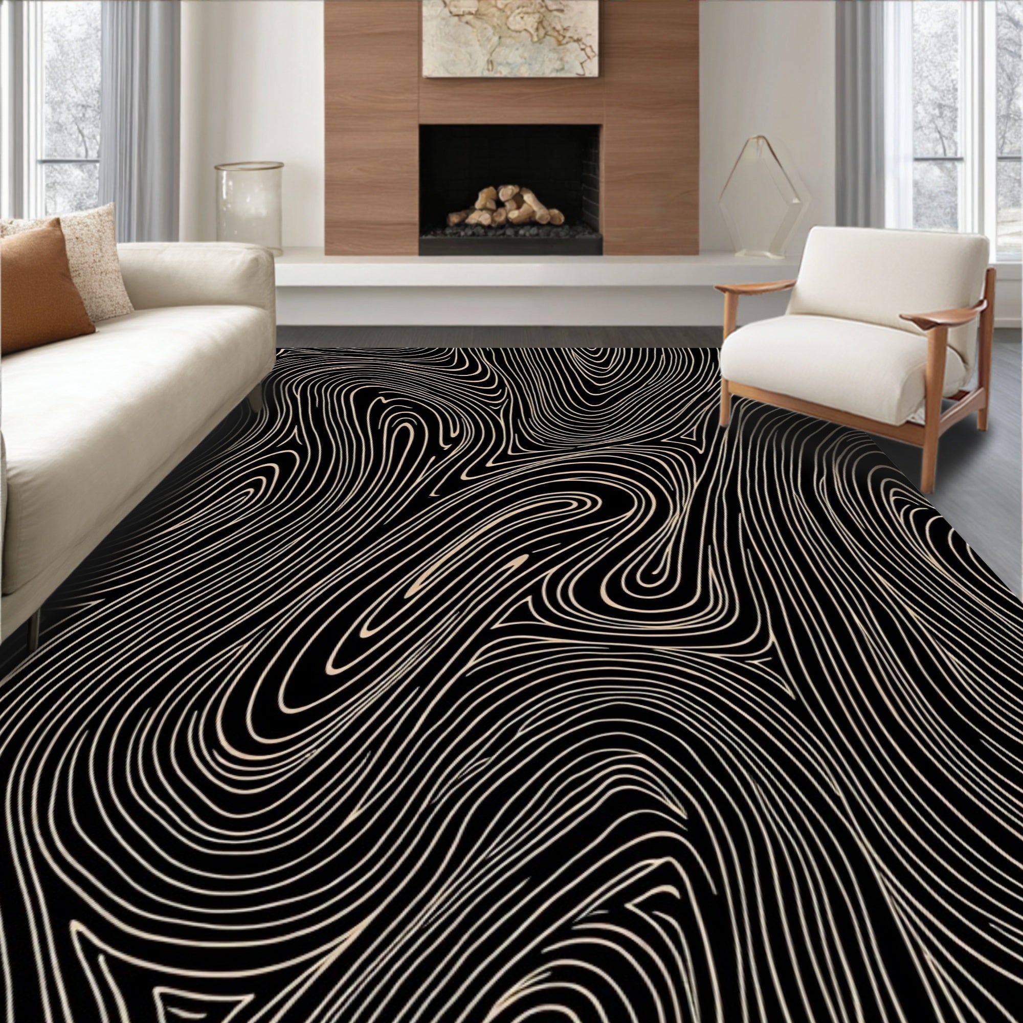 Black Tan Abstract Topographical Rug
