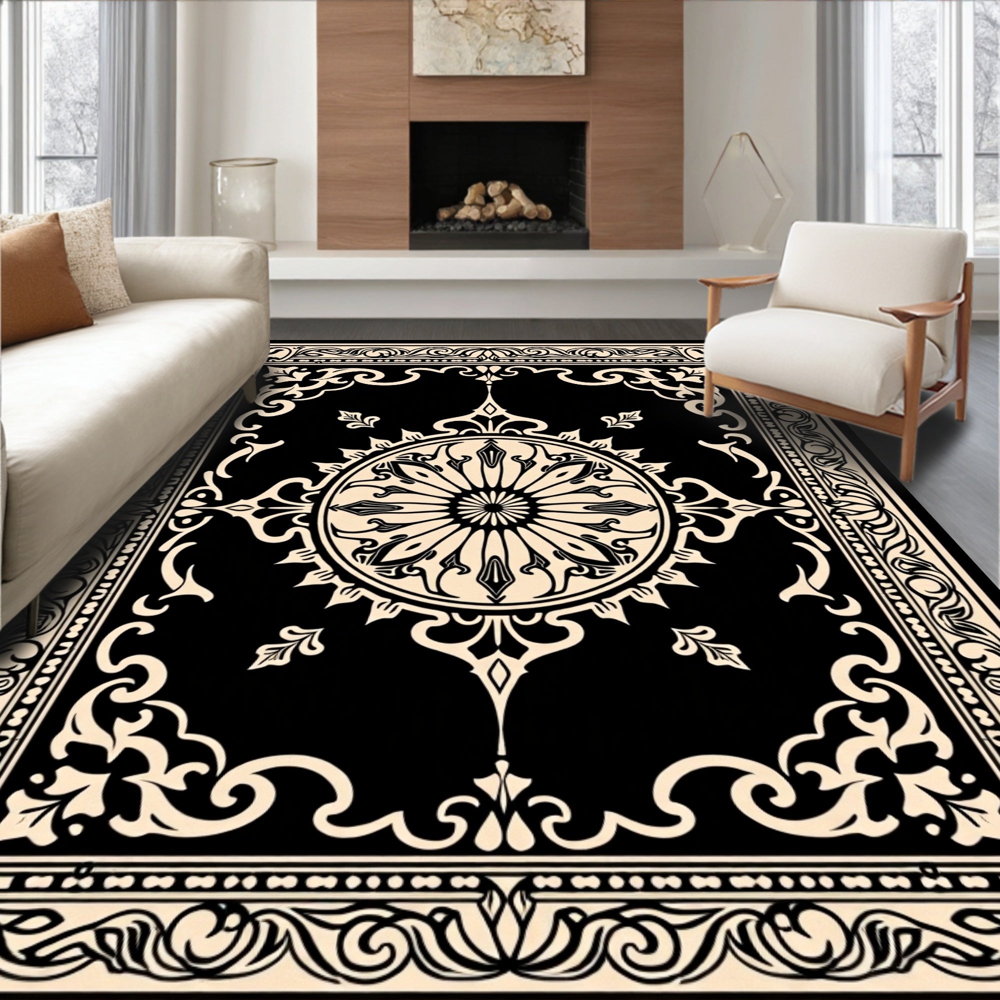 Ornate Floral Geometric Medallion Design Rug