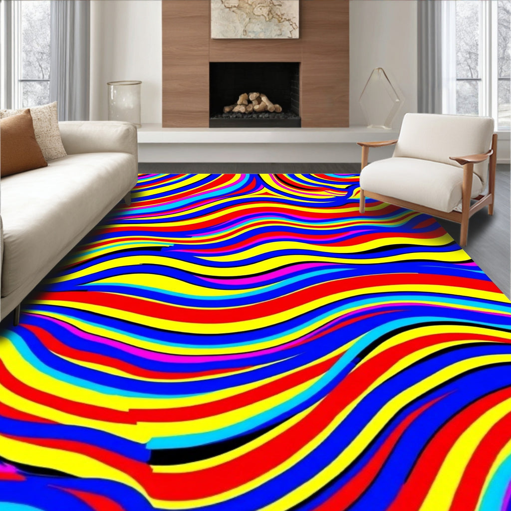 Vivid Abstract Wave Pattern Design Rug