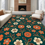 Warm Orange Cream Floral Pattern Rug
