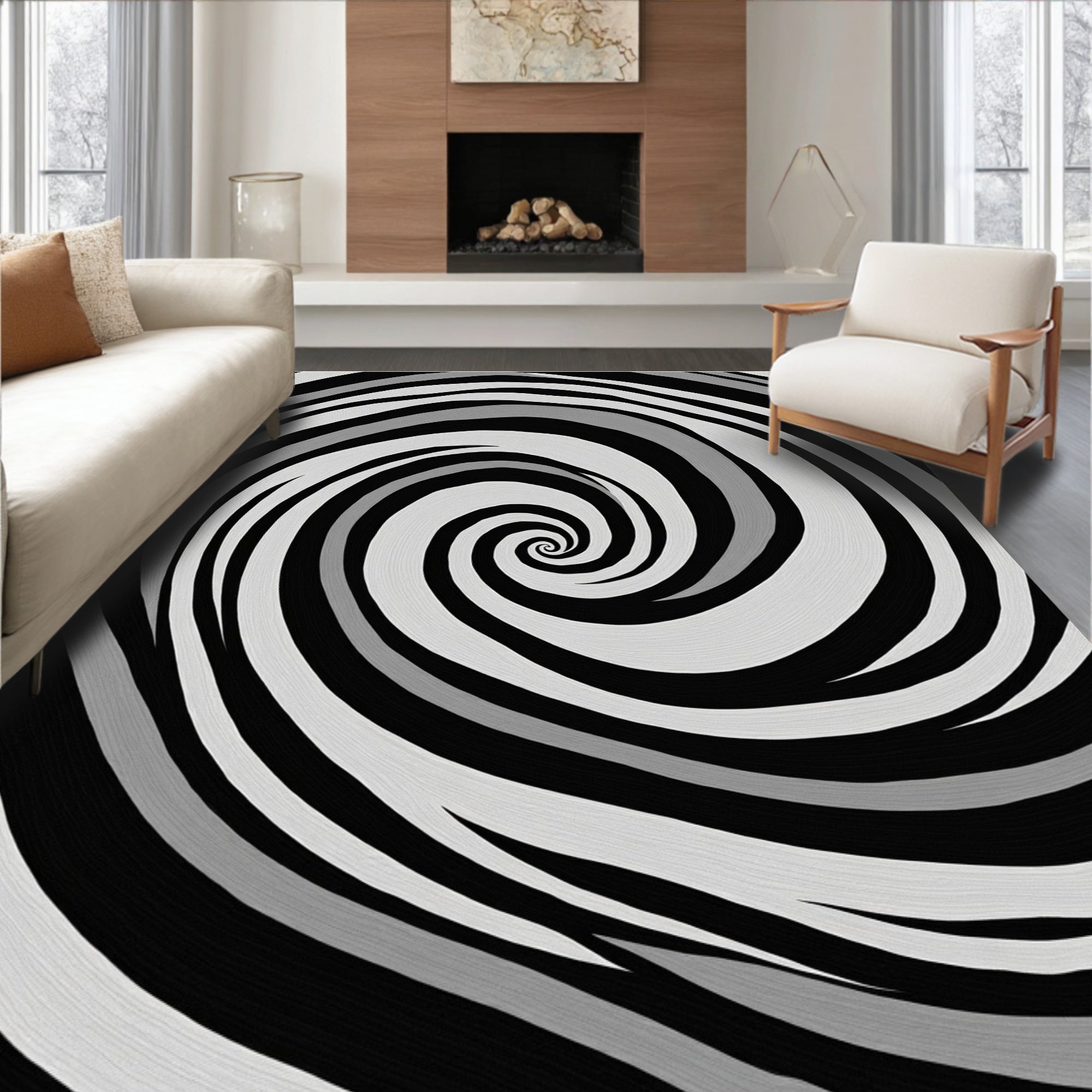 Monochrome Swirl Abstract Rug