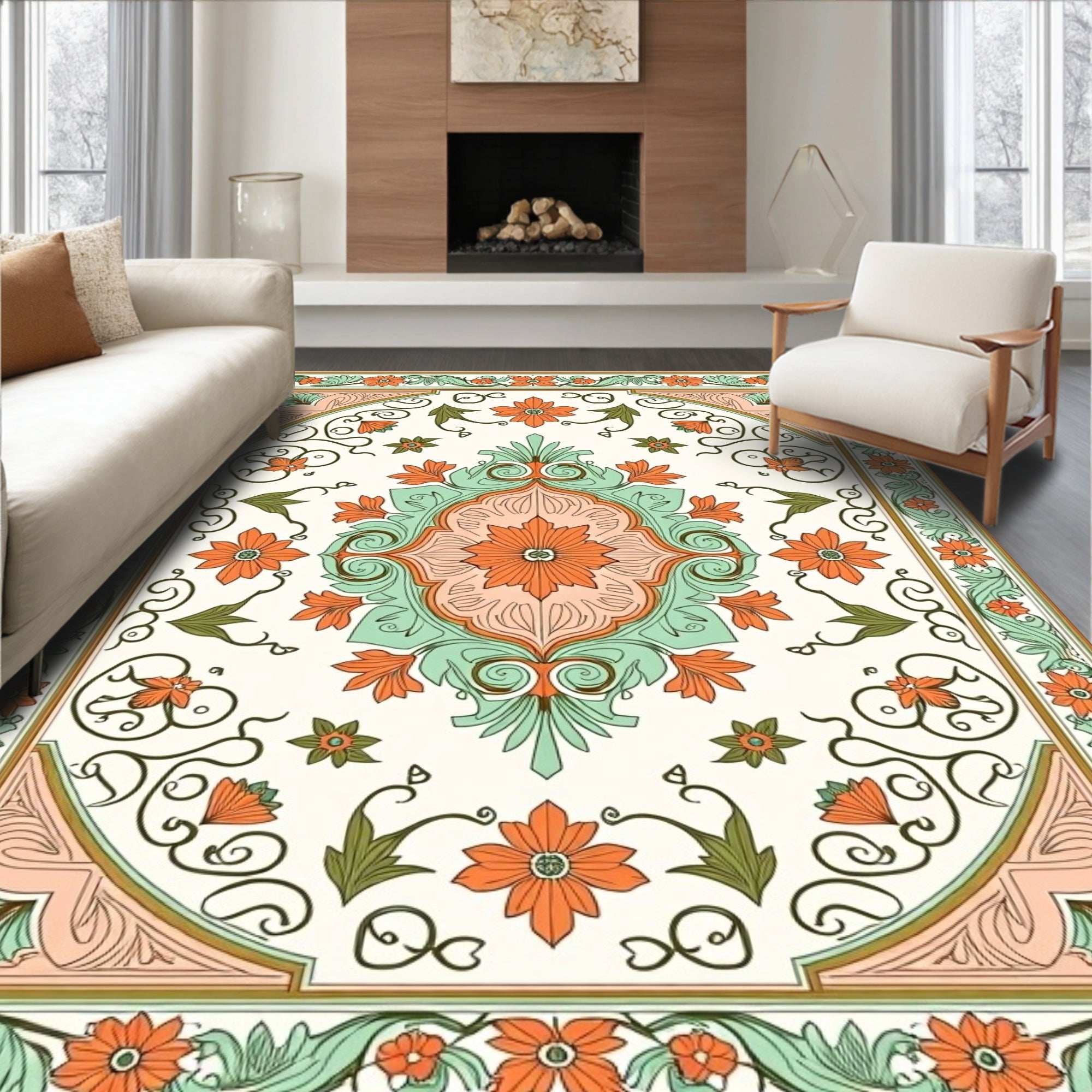 Ornate Floral Scrollwork Rug