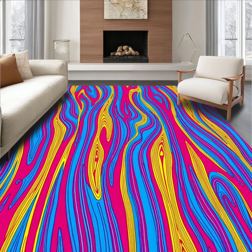 Vibrant Pink Blue Abstract Flow Rug