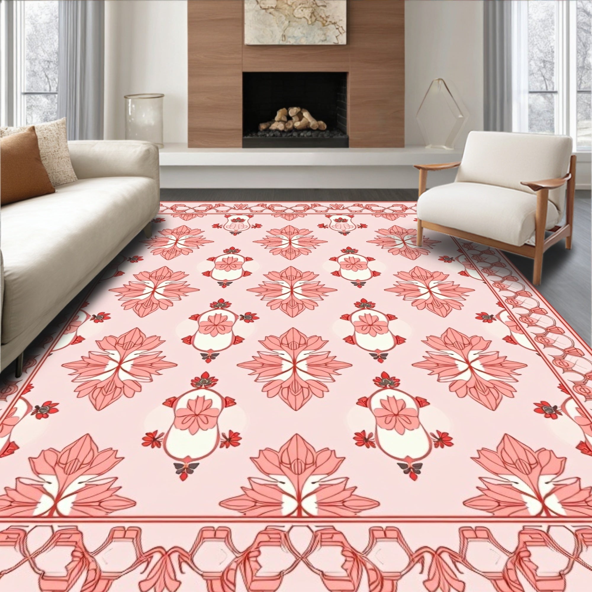Coral Floral Elegant Classic Pattern Rug