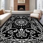 Black White Mandala Floral Design Rug