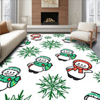 Playful Snowman With Green Snowflakes Rug