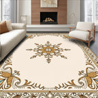 Golden Floral Swirl Border Design Rug