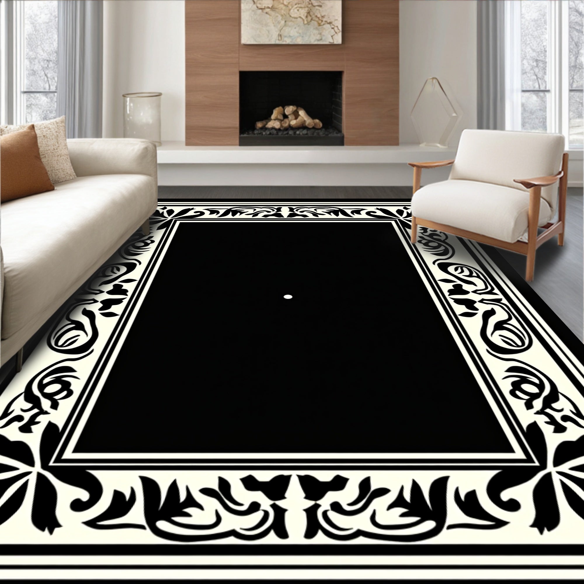 Classic Floral Border Decorative Design Rug