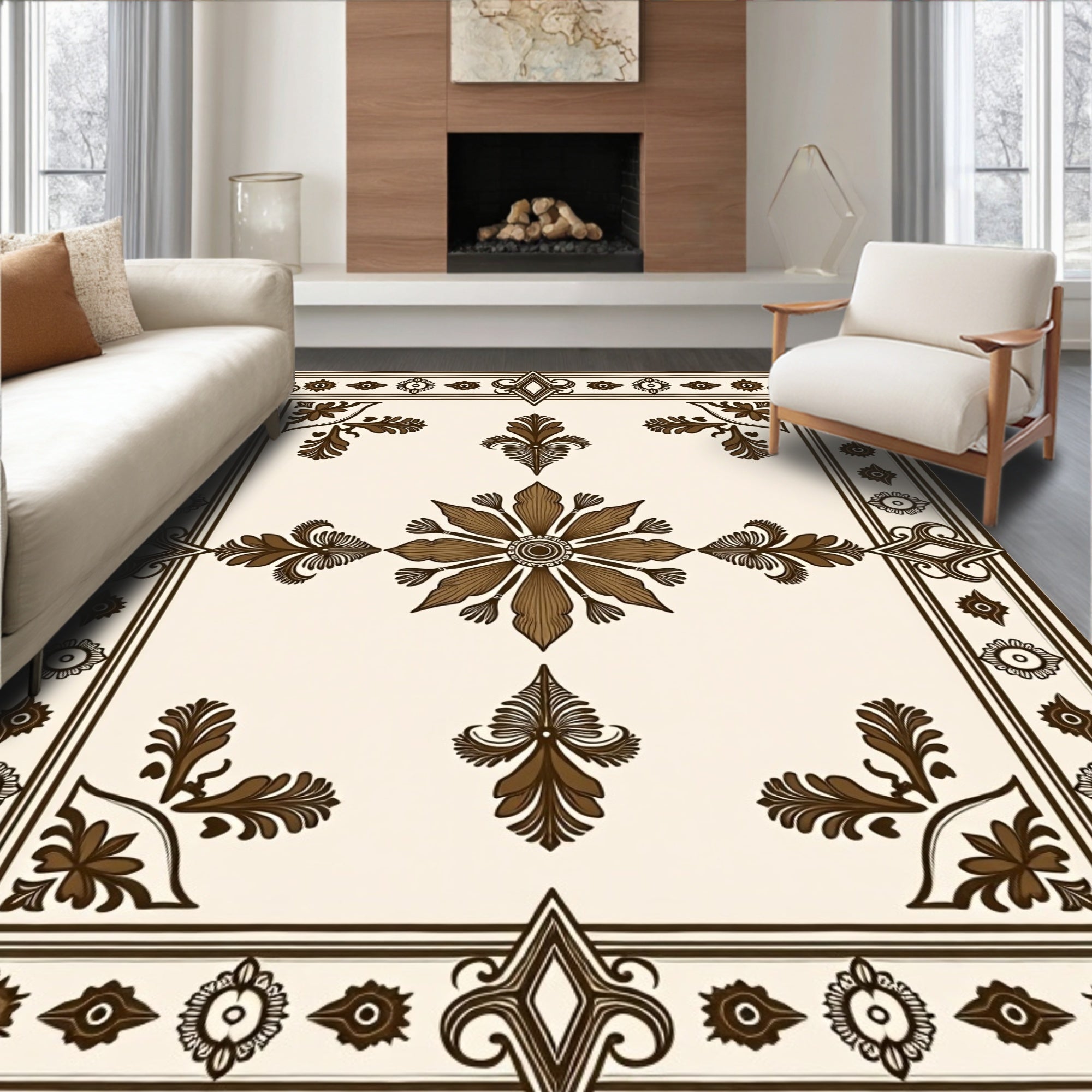 Elegant Floral Bordered Design Rug