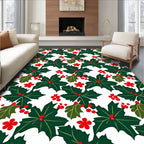Festive Holly Berry Leaf Pattern Rug