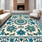 Turquoise Floral Medallion Border Rug