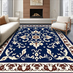 Ornate Indigo Floral Medallion Design Rug