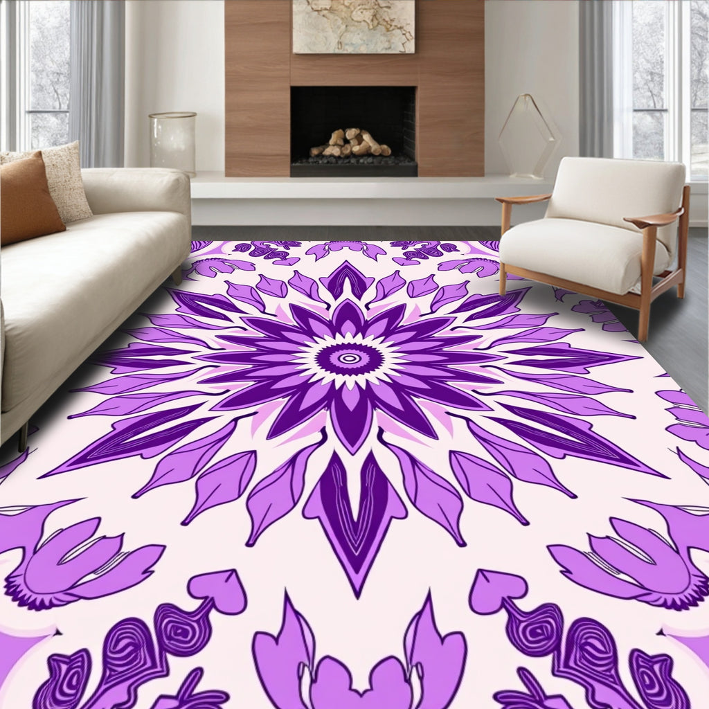 Purple Floral Medallion Mandala Rug