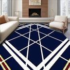 Bold Geometric White Navy Lines Rug