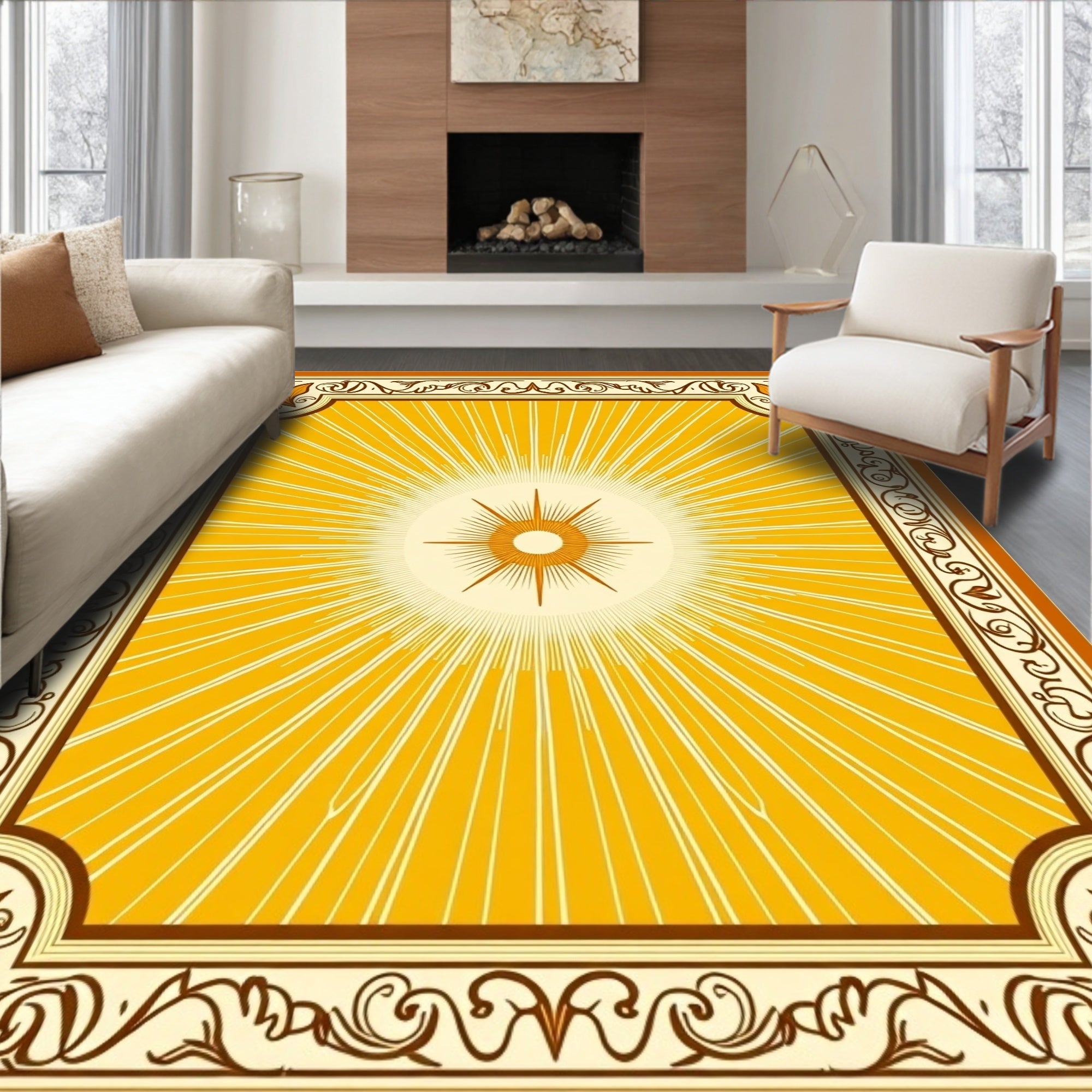 Radiant Sunburst Ornate Border Rug
