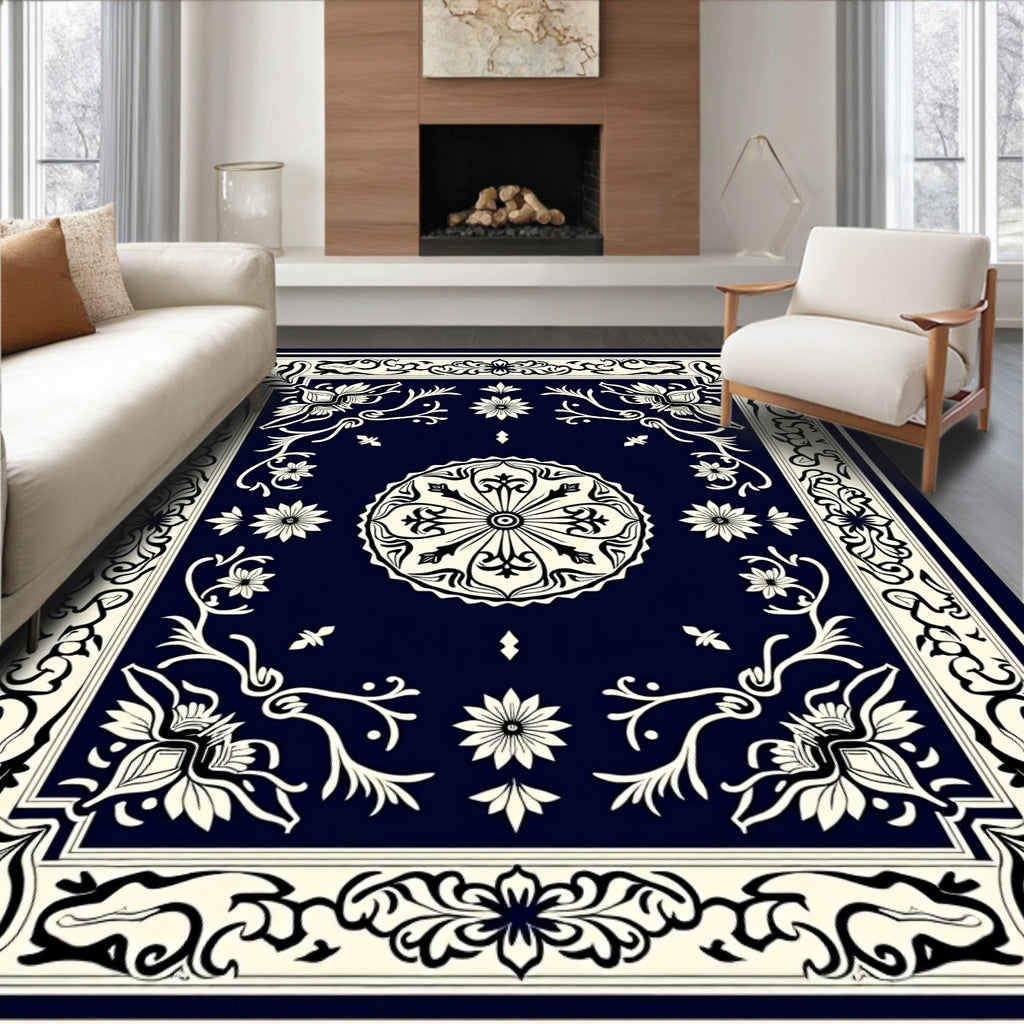 Antique Mandala Floral Border Design Rug
