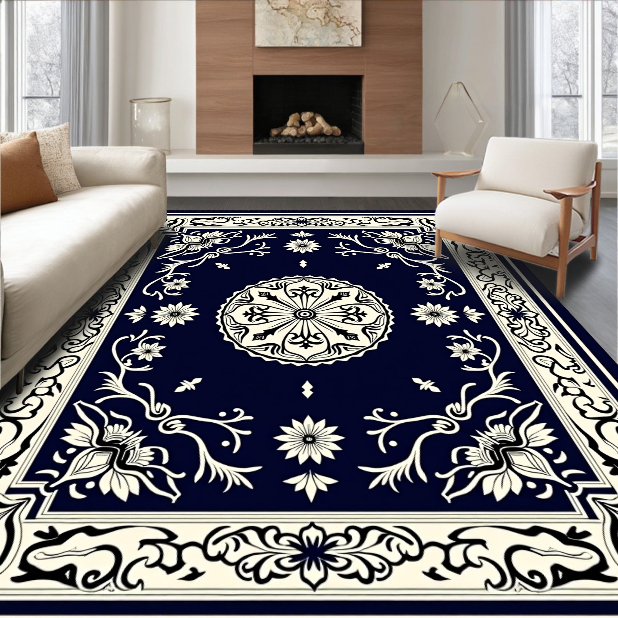 Antique Mandala Floral Border Design Rug