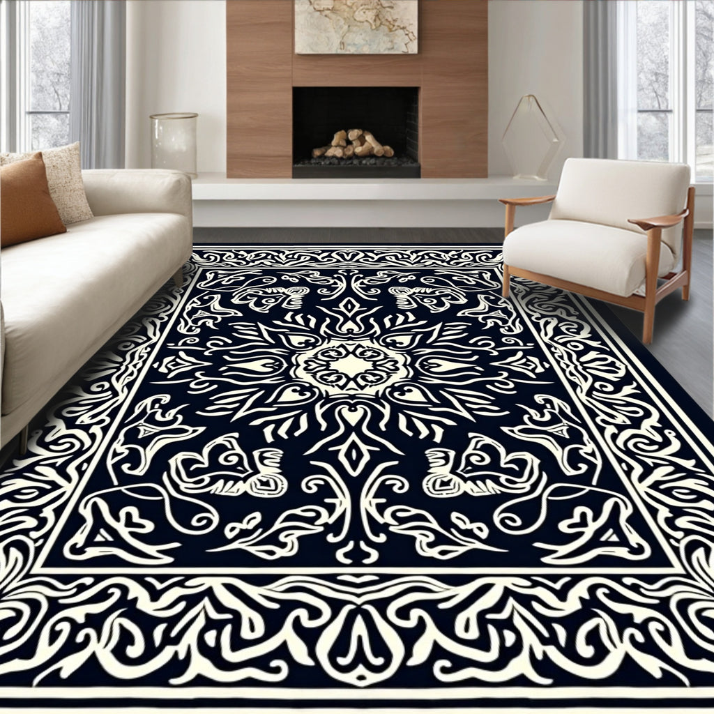 Intricate Floral Scrollwork Design Rug