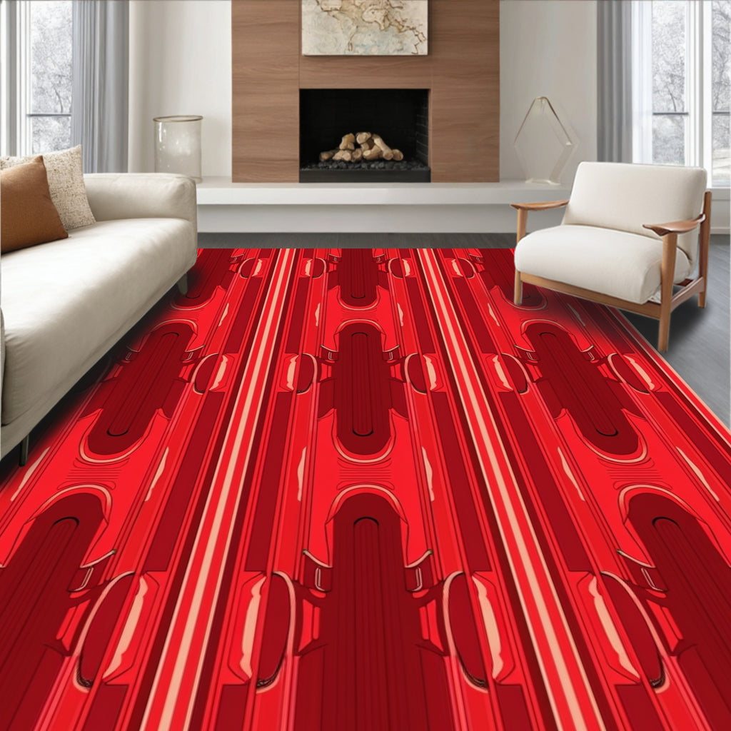 Bold Red Vertical Stripe Pattern Rug