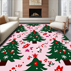 Festive Green Trees Red Accents Holiday Rug