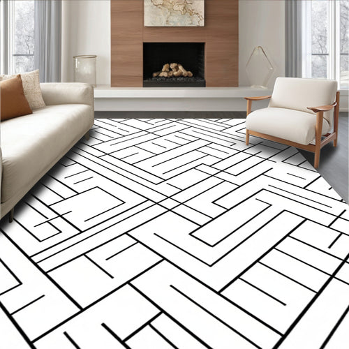 Abstract Interlocking Lines Geometric Design Rug
