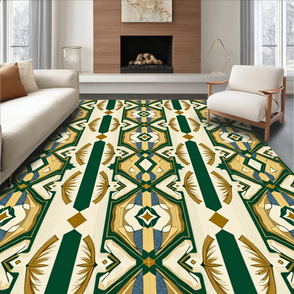 Geometric Emerald Gold Diamond Arrangement Rug
