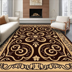 Intricate Floral Scrollwork Brown Rug