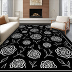 Delicate White Rose Vine Pattern Rug
