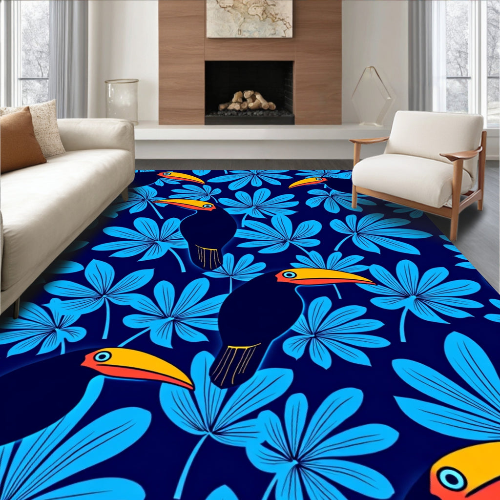 Tropical Toucan Leaf Print Rug