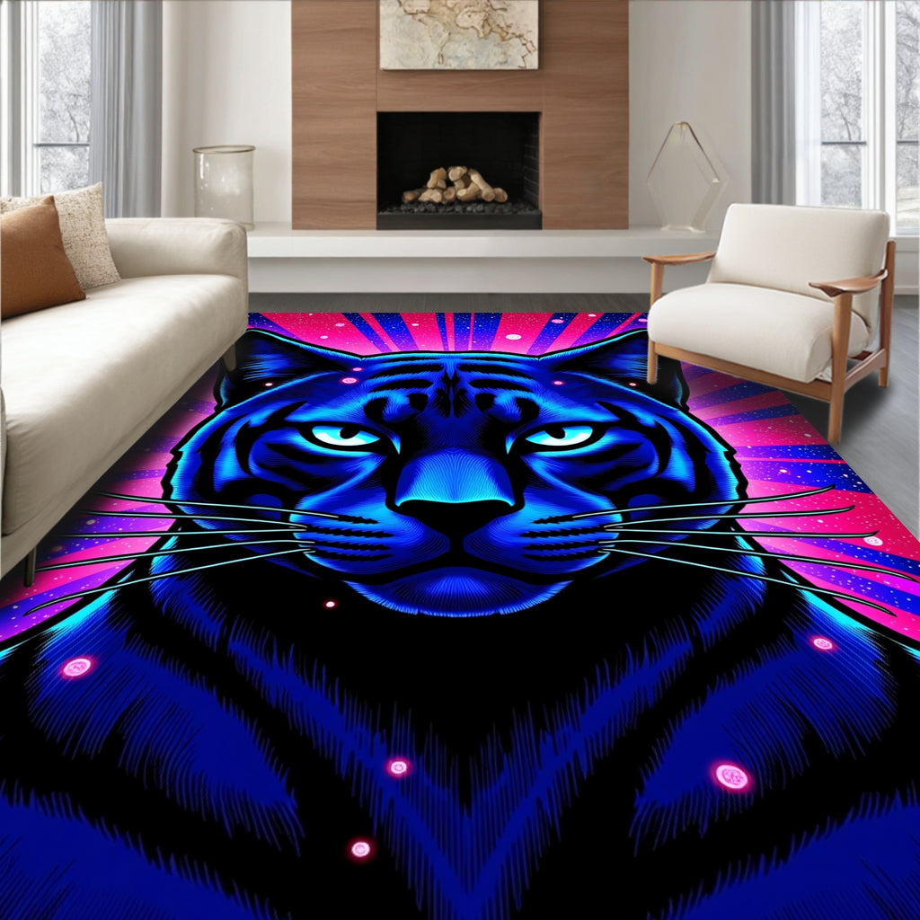 Vibrant Blue Neon Cat Rays Rug