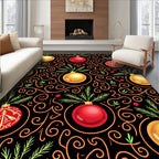 Festive Red Gold Ornaments Swirls Rug