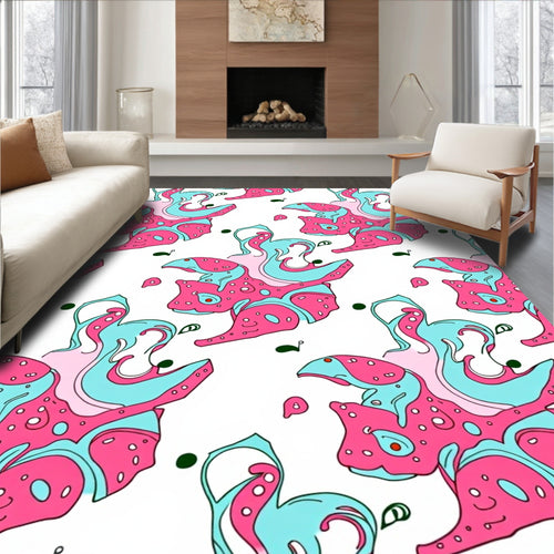 Abstract Pink Blue Swirls Pattern Rug